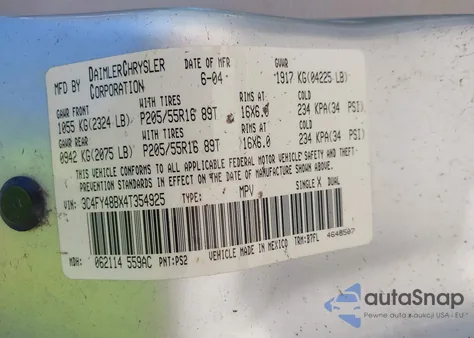 2004 Chrysler Pt Cruiser from USA, damaged, VIN 3C4FY48BX4T354925